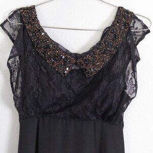 Black midi dress with lace and beading
